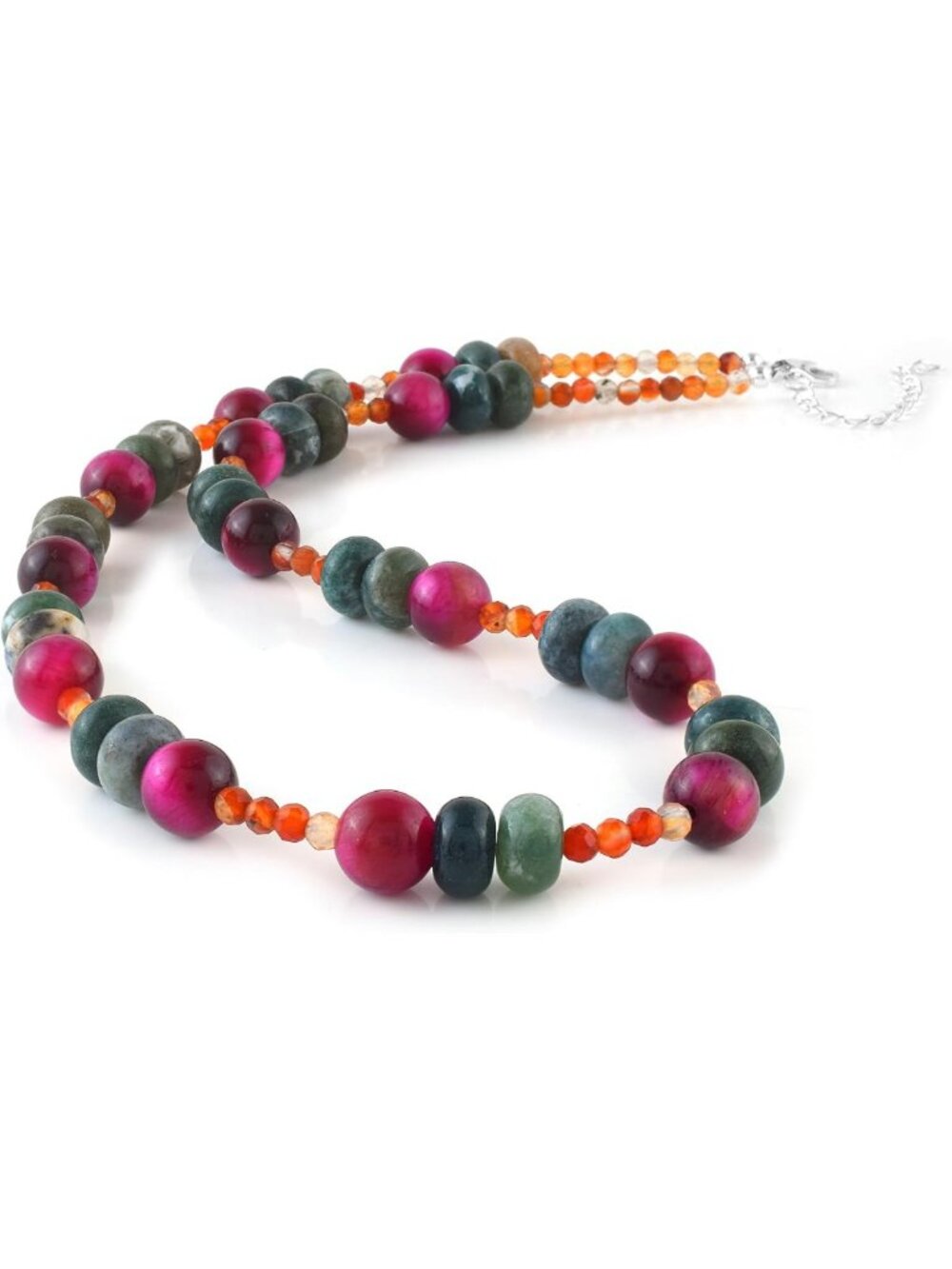 Boho Beaded Choker Necklace, Natural Bloodstone & Carnelian, Sterling Silver
